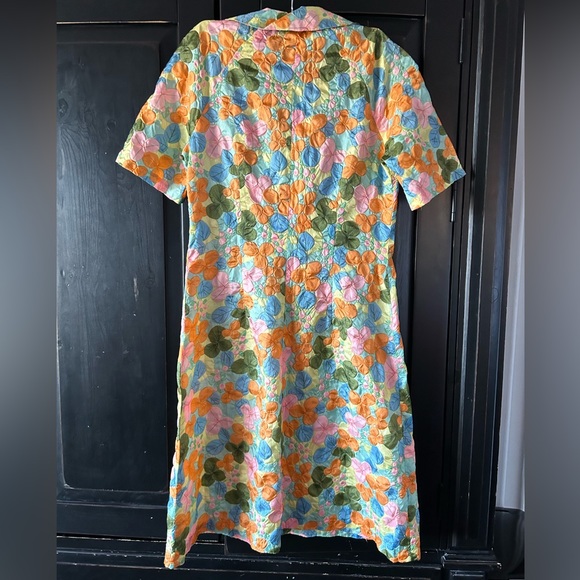 Vintage 60s Mod Seer Sucker Collared Button Day Dress. Fits M, 8-10 - Picture 2 of 3